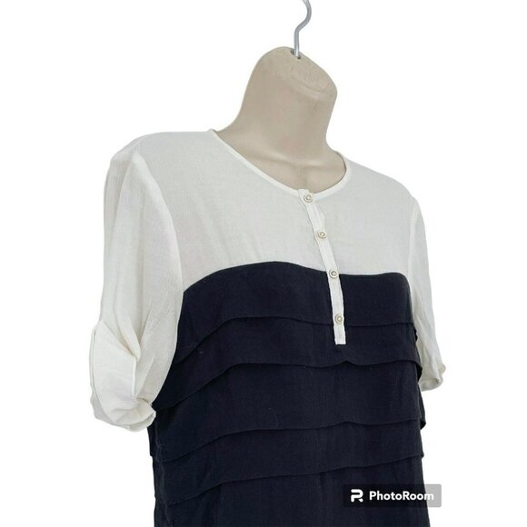 Sandro Woman's Sz 2 (US Sz M)  Black Tiered Dress w/ Cream Top Button Placket - Picture 2 of 7